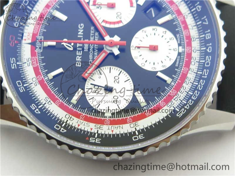 Navitimer B01 Chronograph 43 TWA Edition SS V9F 1:1 Black Dial on Black Leather Strap A7750