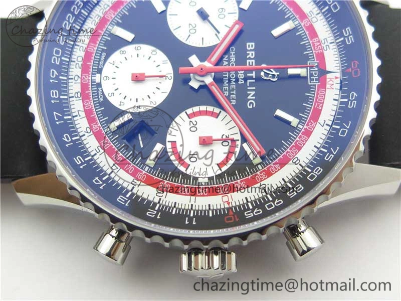 Navitimer B01 Chronograph 43 TWA Edition SS V9F 1:1 Black Dial on Black Leather Strap A7750
