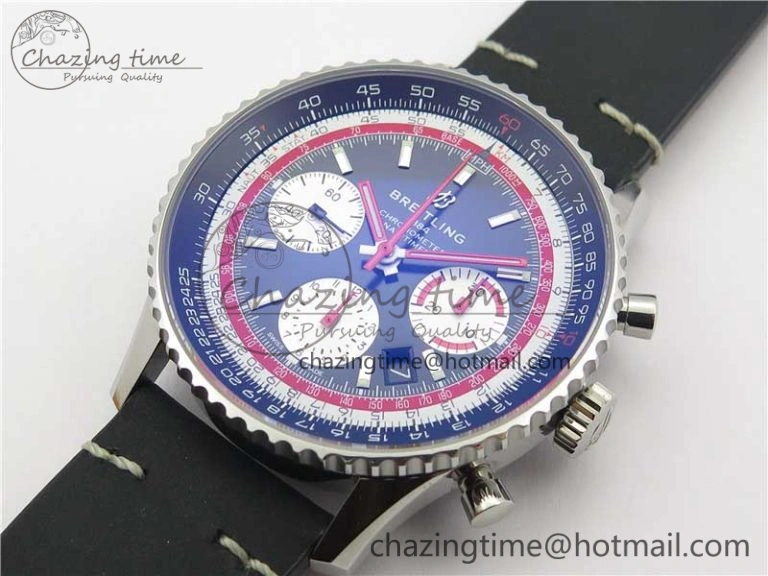 Navitimer B01 Chronograph 43 TWA Edition SS V9F 1:1 Black Dial on Black Leather Strap A7750