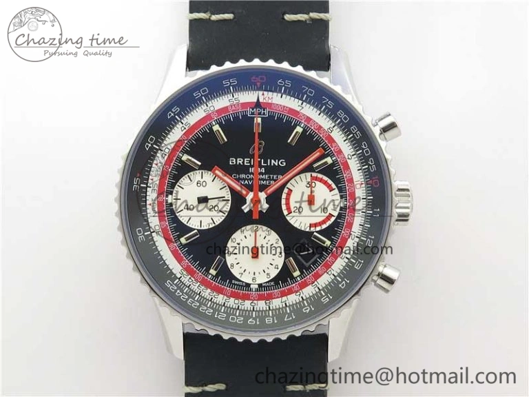 Navitimer B01 Chronograph 43 TWA Edition SS V9F 1:1 Black Dial on Black Leather Strap A7750
