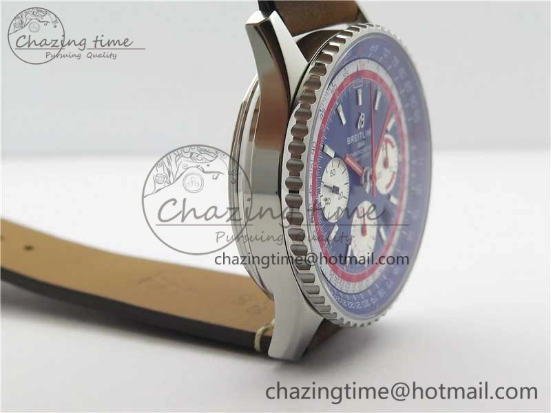 Navitimer B01 Chronograph 43 TWA Edition SS V9F 1:1 Blue Dial on Brown Leather Strap A7750