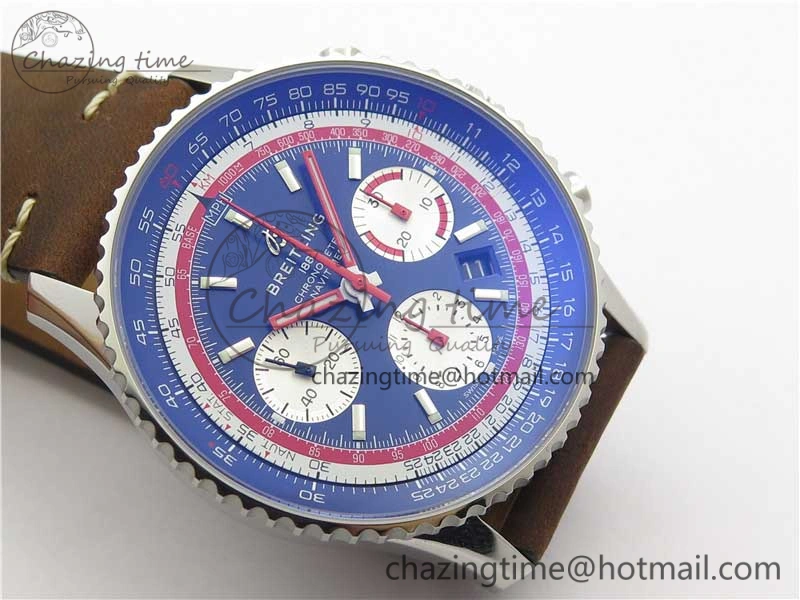 Navitimer B01 Chronograph 43 TWA Edition SS V9F 1:1 Blue Dial on Brown Leather Strap A7750