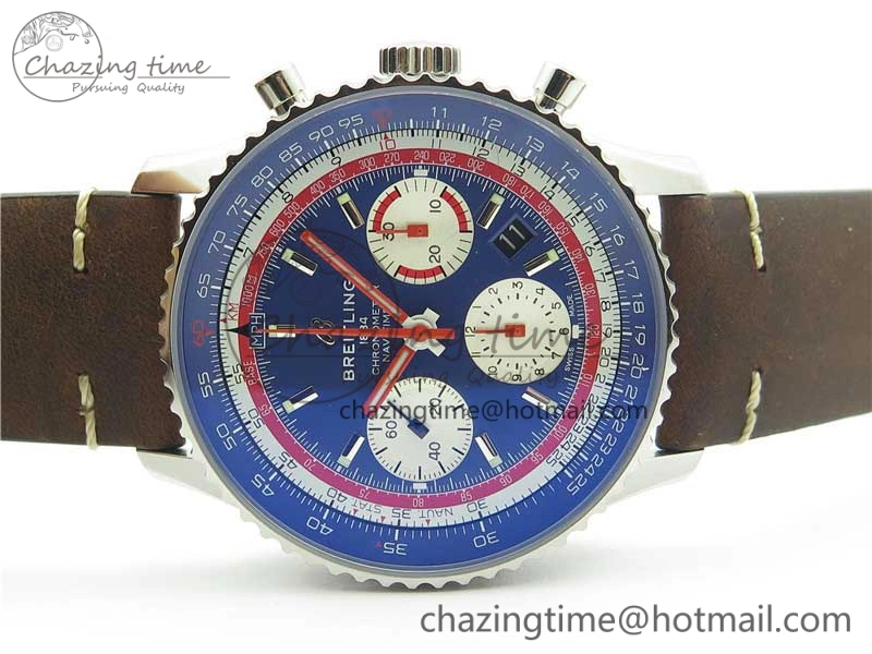 Navitimer B01 Chronograph 43 TWA Edition SS V9F 1:1 Blue Dial on Brown Leather Strap A7750