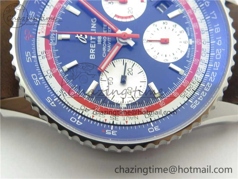 Navitimer B01 Chronograph 43 TWA Edition SS V9F 1:1 Blue Dial on Brown Leather Strap A7750