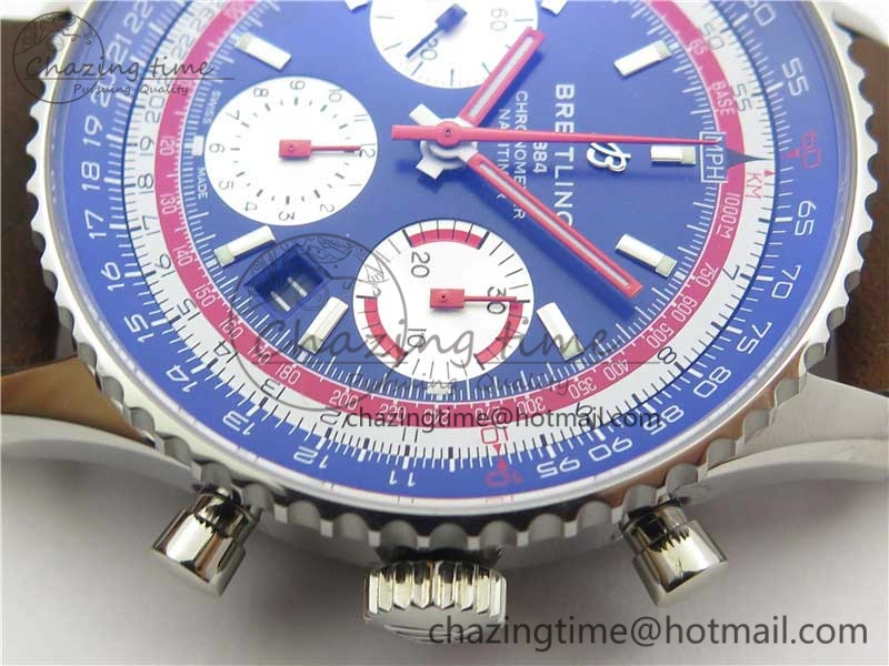 Navitimer B01 Chronograph 43 TWA Edition SS V9F 1:1 Blue Dial on Brown Leather Strap A7750