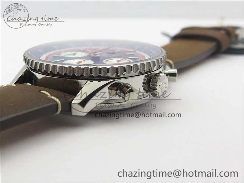 Navitimer B01 Chronograph 43 TWA Edition SS V9F 1:1 Blue Dial on Brown Leather Strap A7750