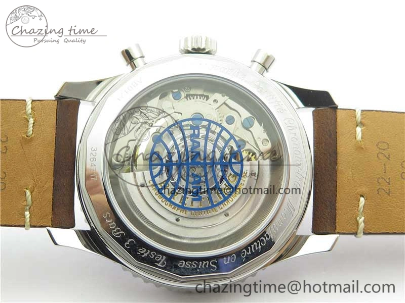 Navitimer B01 Chronograph 43 TWA Edition SS V9F 1:1 Blue Dial on Brown Leather Strap A7750