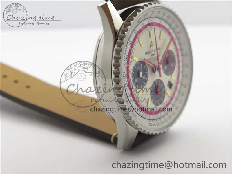 Navitimer B01 Chronograph 43 TWA Edition SS V9F 1:1 White Dial on Brown Leather Strap A7750