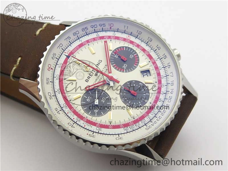 Navitimer B01 Chronograph 43 TWA Edition SS V9F 1:1 White Dial on Brown Leather Strap A7750