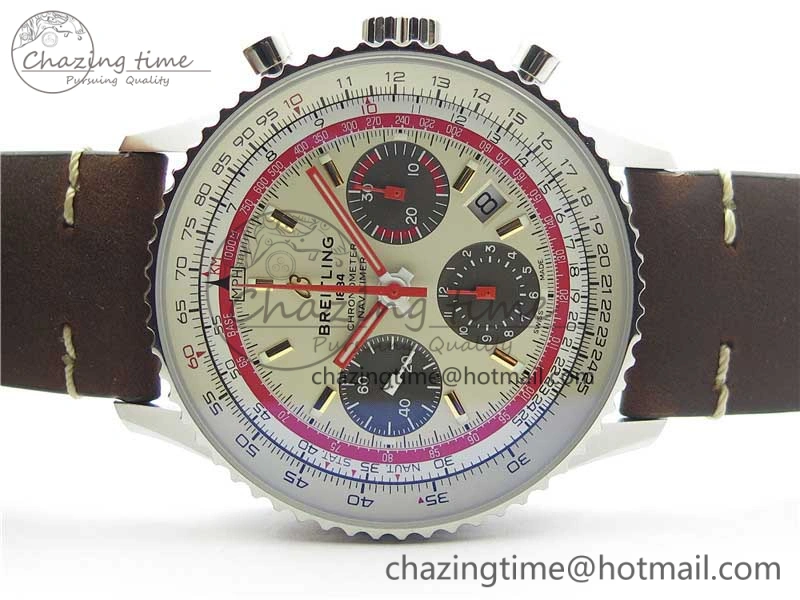 Navitimer B01 Chronograph 43 TWA Edition SS V9F 1:1 White Dial on Brown Leather Strap A7750