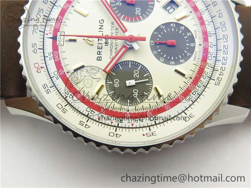 Navitimer B01 Chronograph 43 TWA Edition SS V9F 1:1 White Dial on Brown Leather Strap A7750