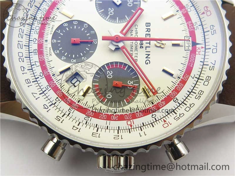 Navitimer B01 Chronograph 43 TWA Edition SS V9F 1:1 White Dial on Brown Leather Strap A7750
