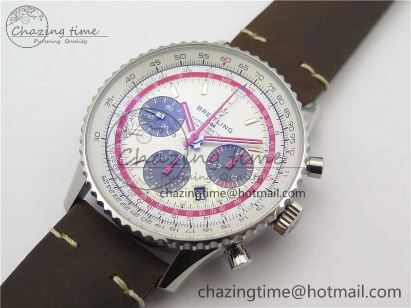 Navitimer B01 Chronograph 43 TWA Edition SS V9F 1:1 White Dial on Brown Leather Strap A7750