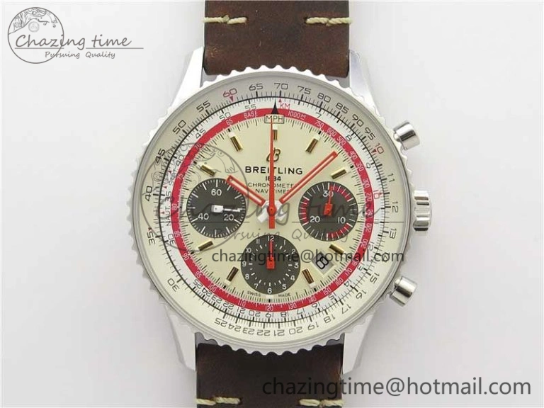 Navitimer B01 Chronograph 43 TWA Edition SS V9F 1:1 White Dial on Brown Leather Strap A7750