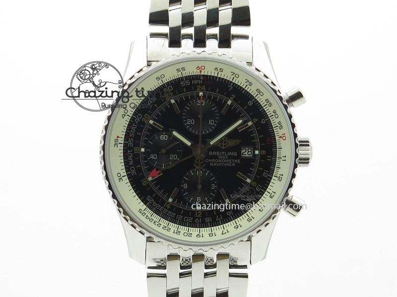 Navitimer GMT SS Black Dial On SS Bracelet BP Maker 1:1 Best Edition A7750