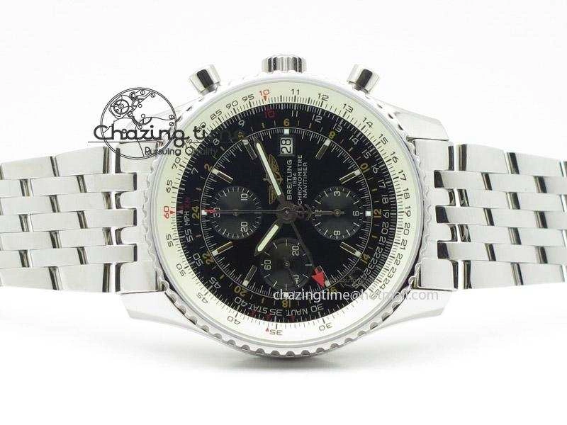 Navitimer GMT SS Black Dial On SS Bracelet BP Maker 1:1 Best Edition A7750