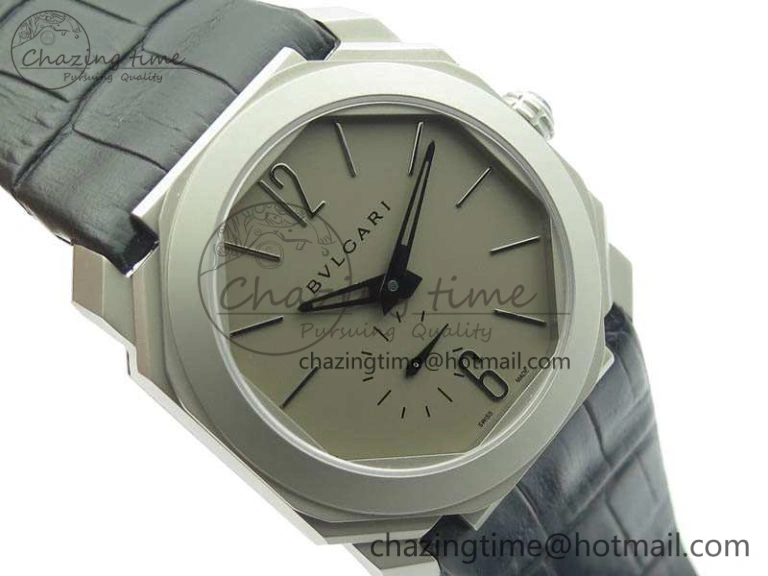 OCTO 12028 Satin Polished SS JL Best Edition Gray Dial On Black Leather Strap