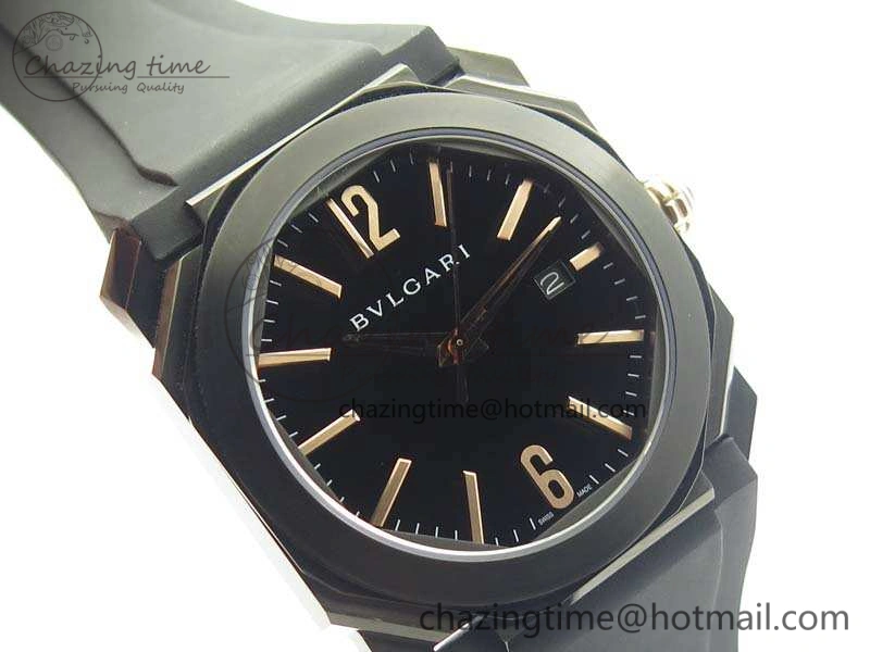 OCTO DLC JL 1:1 Best Edition Black Dial RG Markers On Rubber Strap BVL193 ( Free Leather Strap)