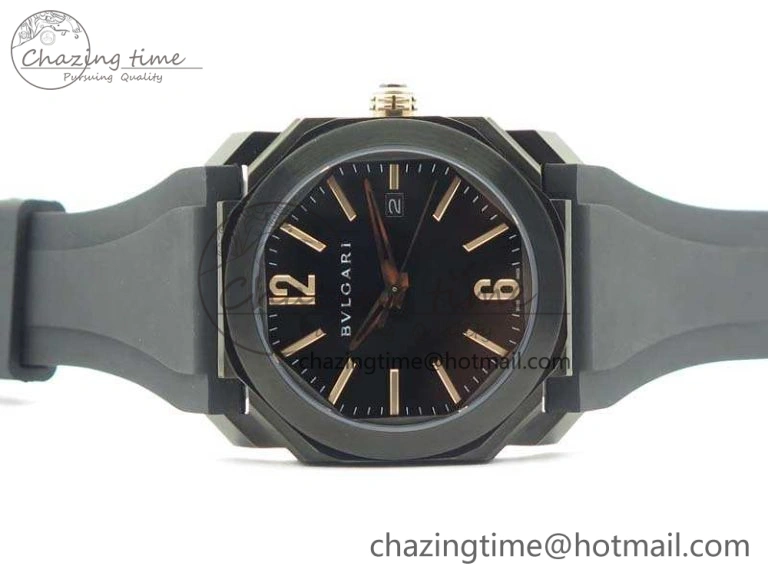 OCTO DLC JL 1:1 Best Edition Black Dial RG Markers On Rubber Strap BVL193 ( Free Leather Strap)