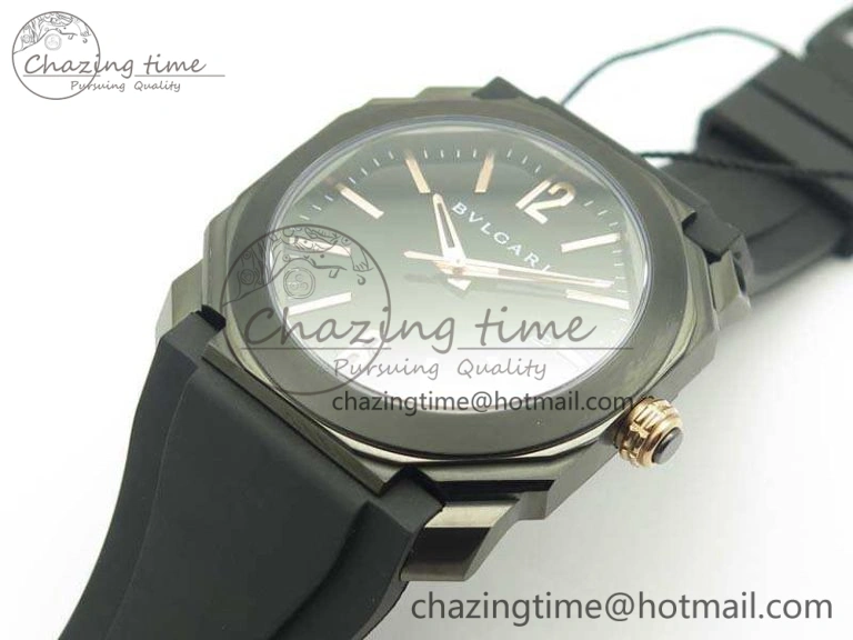 OCTO DLC JL 1:1 Best Edition Black Dial RG Markers On Rubber Strap BVL193 ( Free Leather Strap)