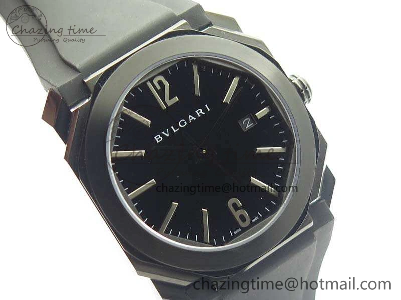 OCTO DLC JL 1:1 Best Edition Black Dial Silver Markers On Rubber Strap BVL193 ( Free Leather Strap)