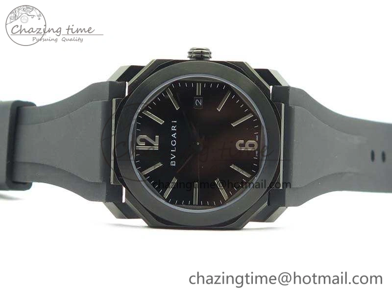 OCTO DLC JL 1:1 Best Edition Black Dial Silver Markers On Rubber Strap BVL193 ( Free Leather Strap)