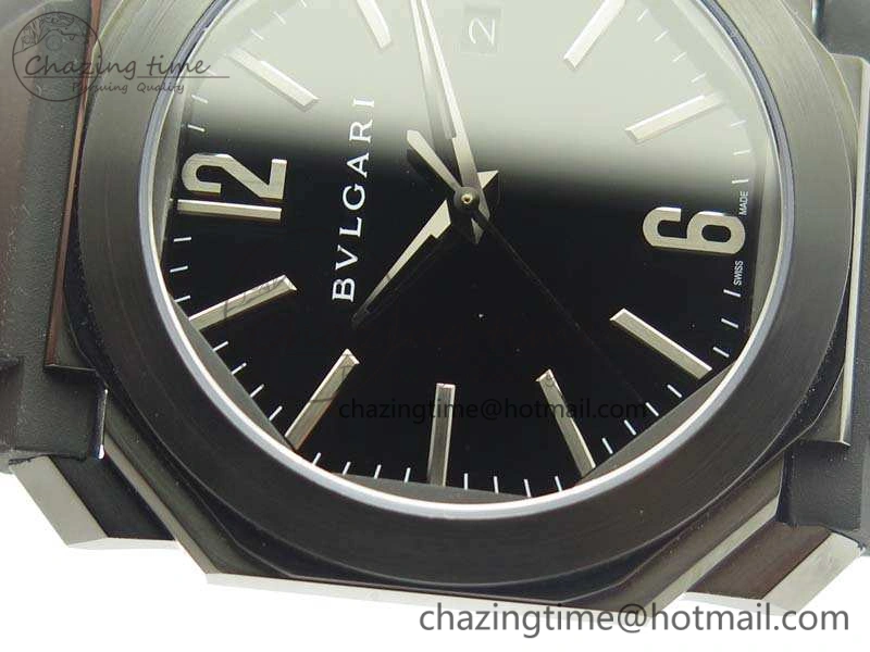 OCTO DLC JL 1:1 Best Edition Black Dial Silver Markers On Rubber Strap BVL193 ( Free Leather Strap)