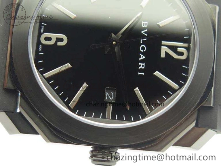OCTO DLC JL 1:1 Best Edition Black Dial Silver Markers On Rubber Strap BVL193 ( Free Leather Strap)