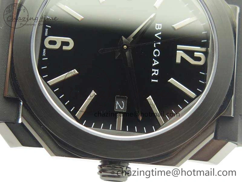 OCTO DLC JL 1:1 Best Edition Black Dial Silver Markers On Rubber Strap BVL193 ( Free Leather Strap)