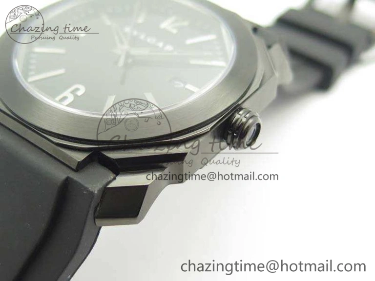 OCTO DLC JL 1:1 Best Edition Black Dial Silver Markers On Rubber Strap BVL193 ( Free Leather Strap)