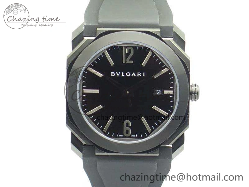 OCTO DLC JL 1:1 Best Edition Black Dial Silver Markers On Rubber Strap BVL193 ( Free Leather Strap)