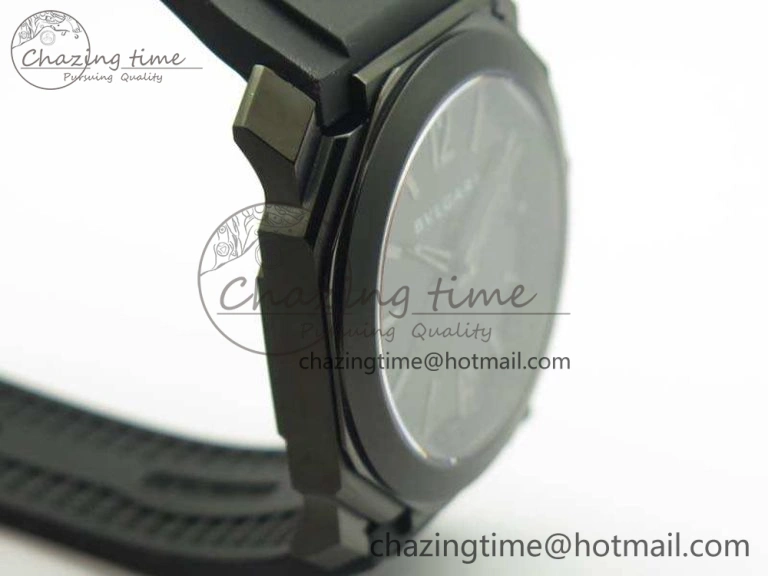 OCTO DLC JL 1:1 Best Edition Black Dial Silver Markers On Rubber Strap BVL193 ( Free Leather Strap)