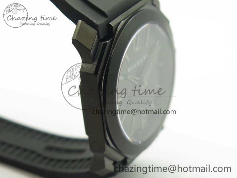 OCTO DLC JL 1:1 Best Edition Black Dial Silver Markers On Rubber Strap BVL193 ( Free Leather Strap)