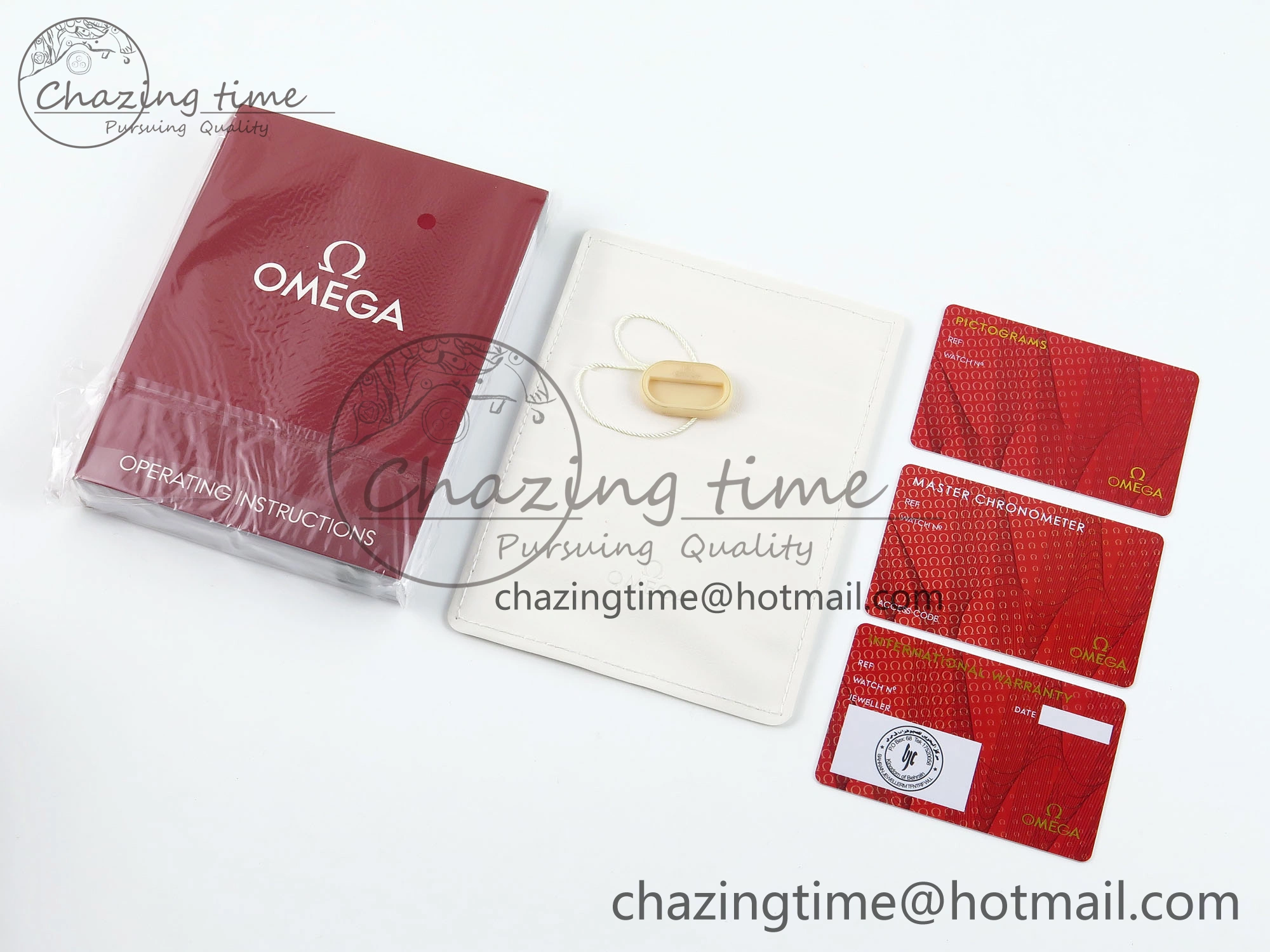 OMEGA WOODEN BOXSET WITH PAPERS & CARDS