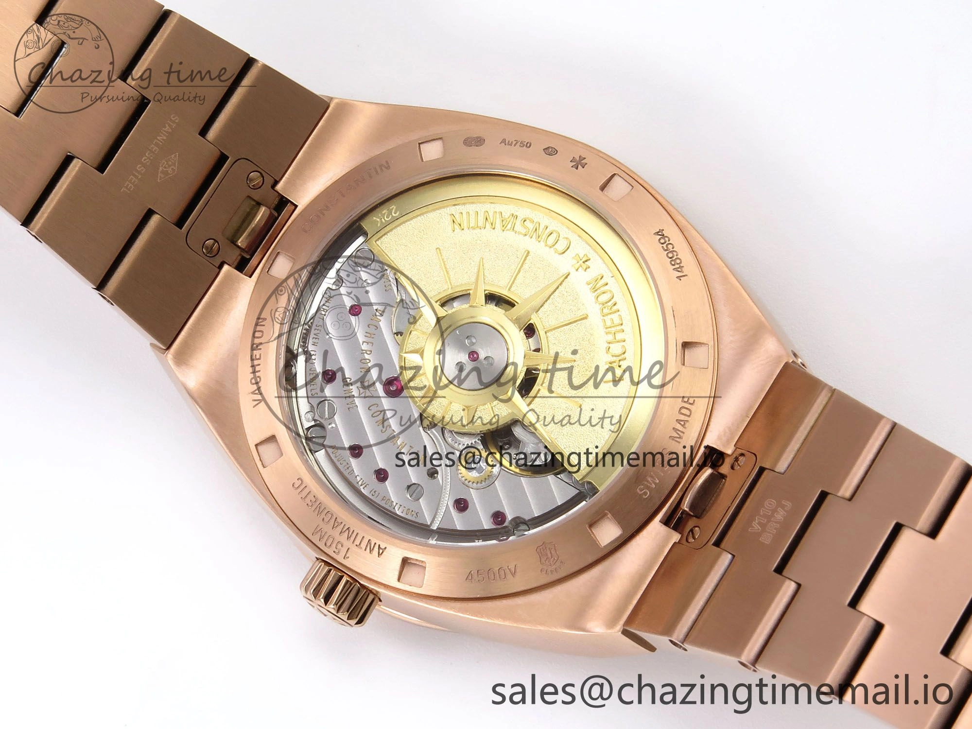 Overseas 4500V RG 8F 1:1 Best Edition Blue Dial on RG Bracelet A5100