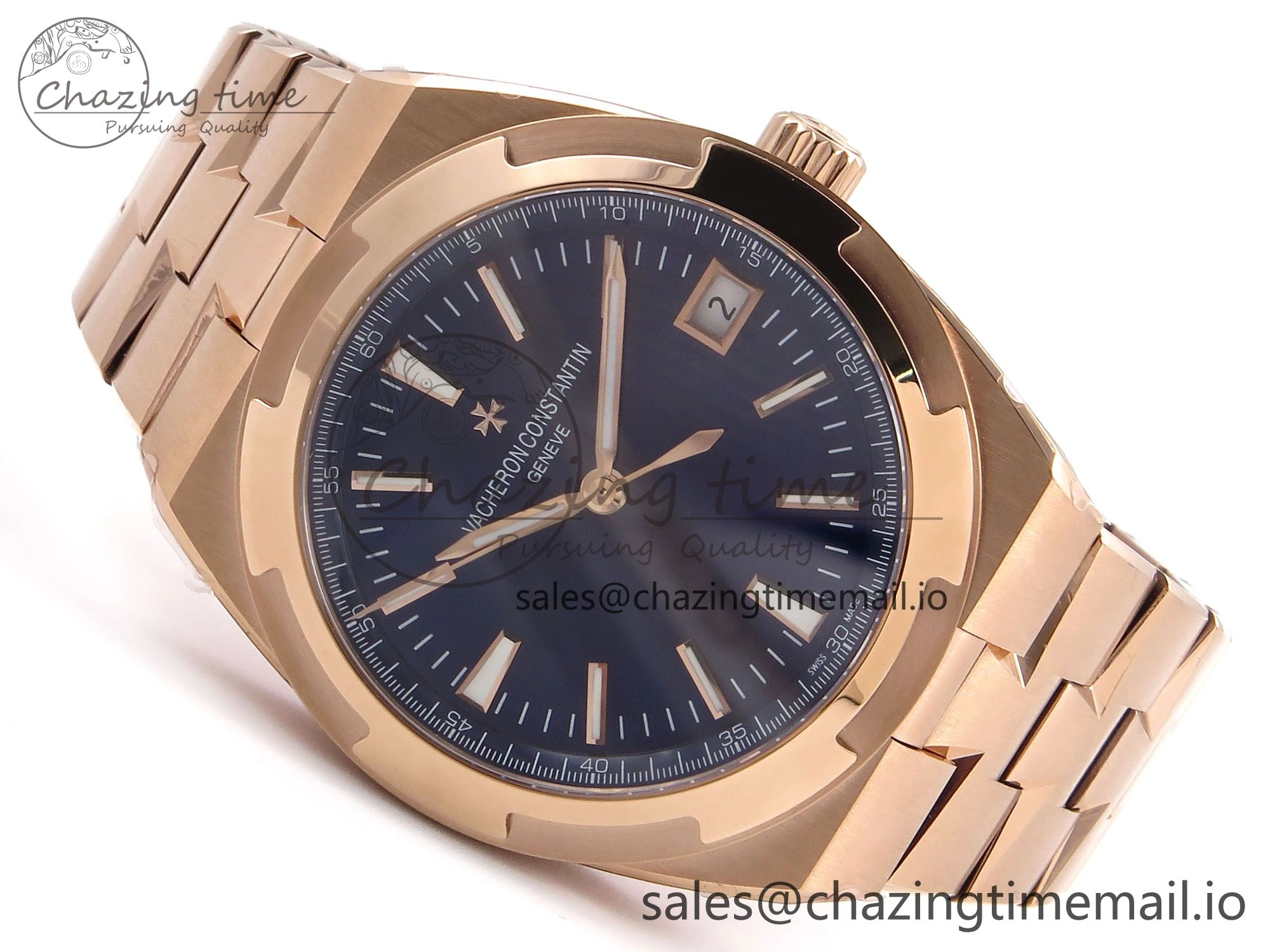 Overseas 4500V RG 8F 1:1 Best Edition Blue Dial on RG Bracelet A5100