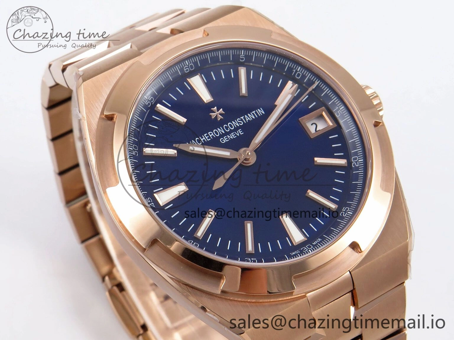 Overseas 4500V RG 8F 1:1 Best Edition Blue Dial on RG Bracelet A5100
