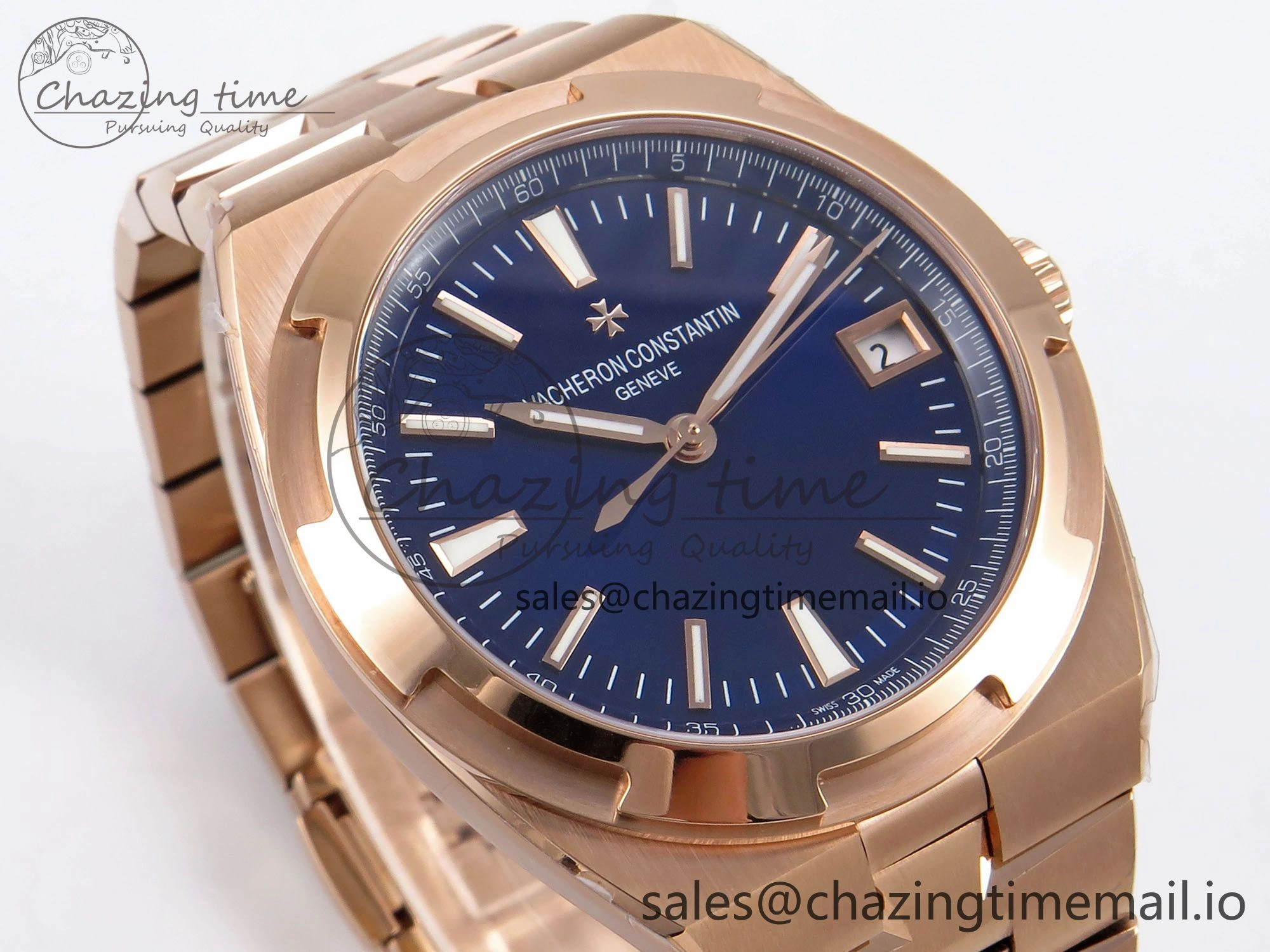 Overseas 4500V RG 8F 1:1 Best Edition Blue Dial on RG Bracelet A5100