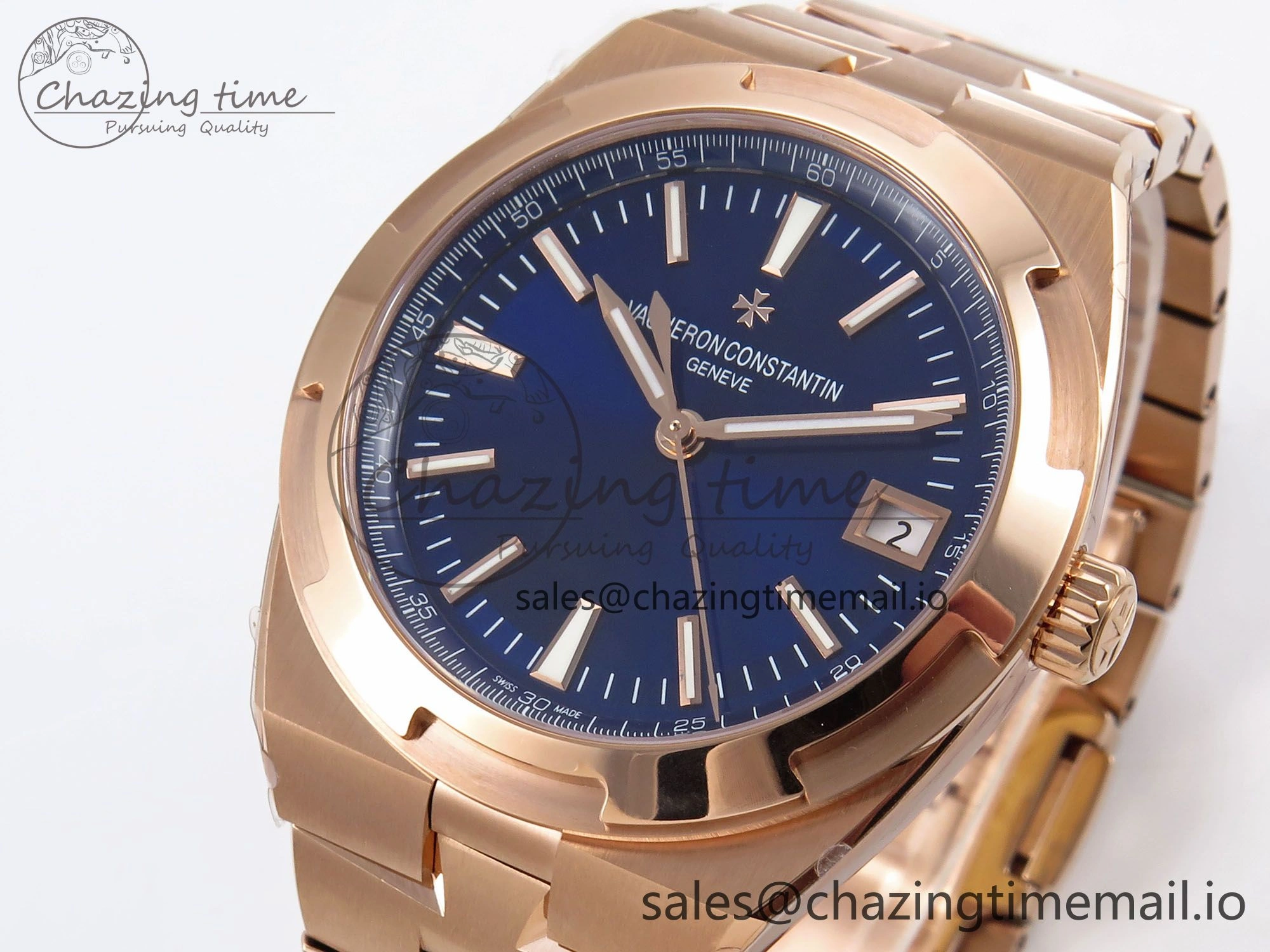 Overseas 4500V RG 8F 1:1 Best Edition Blue Dial on RG Bracelet A5100