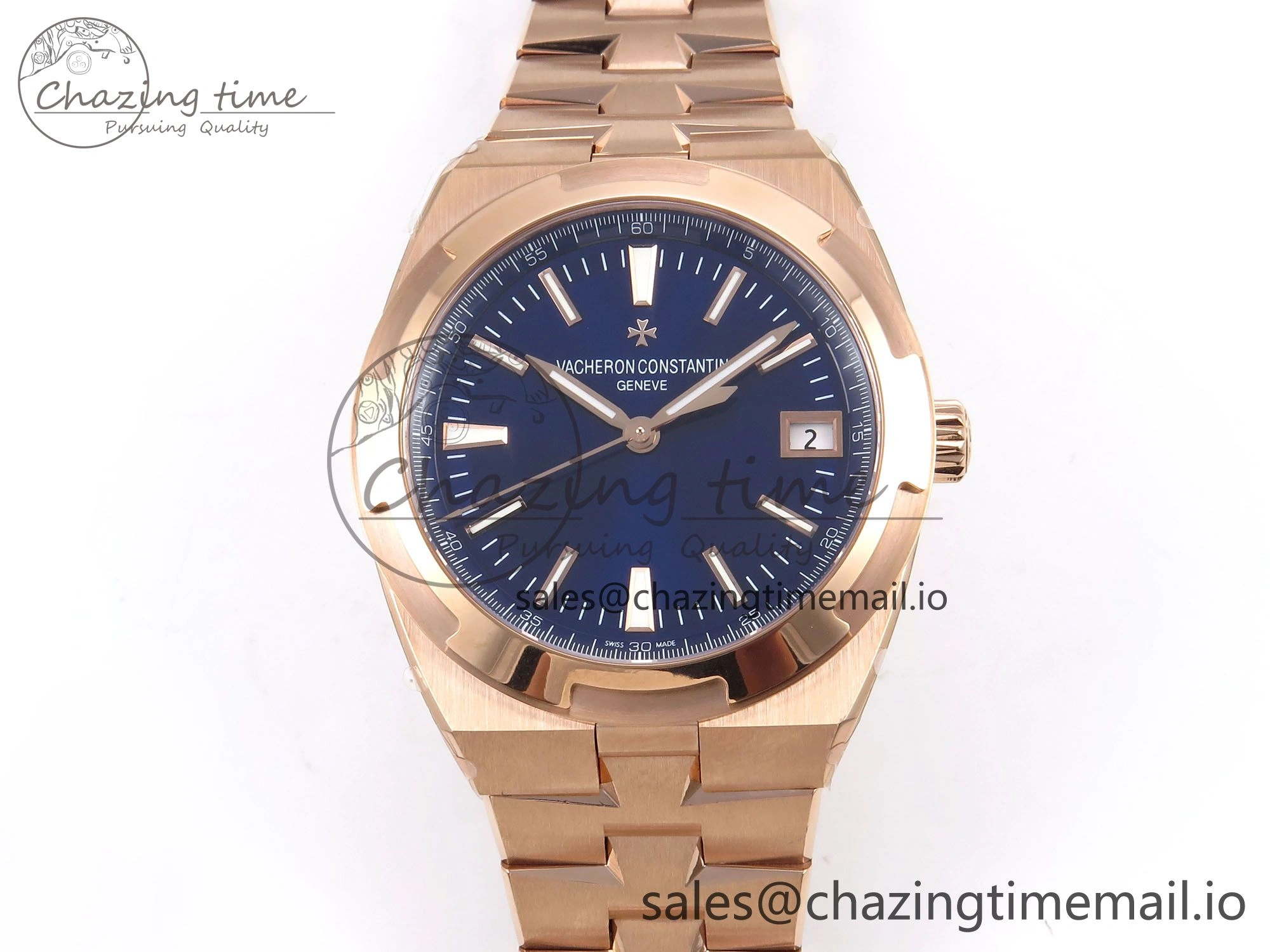 Overseas 4500V RG 8F 1:1 Best Edition Blue Dial on RG Bracelet A5100