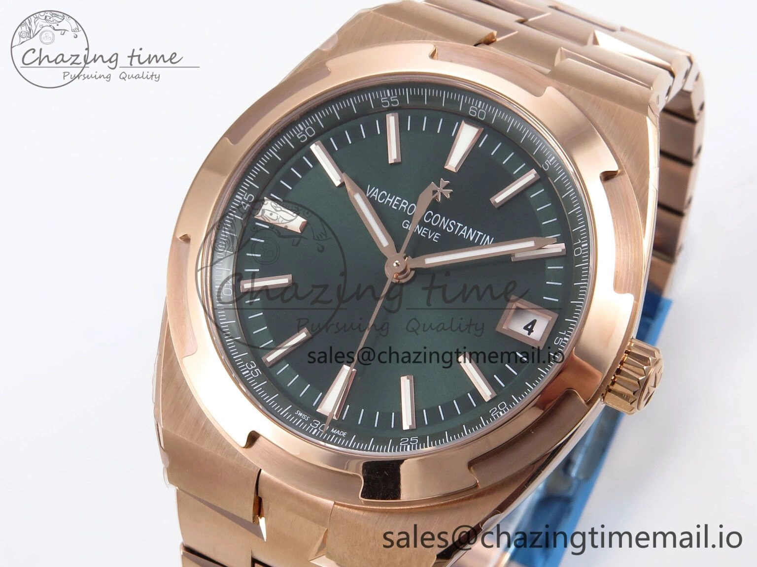 Overseas 4500V RG 8F 1:1 Best Edition Green Dial on RG Bracelet A5100
