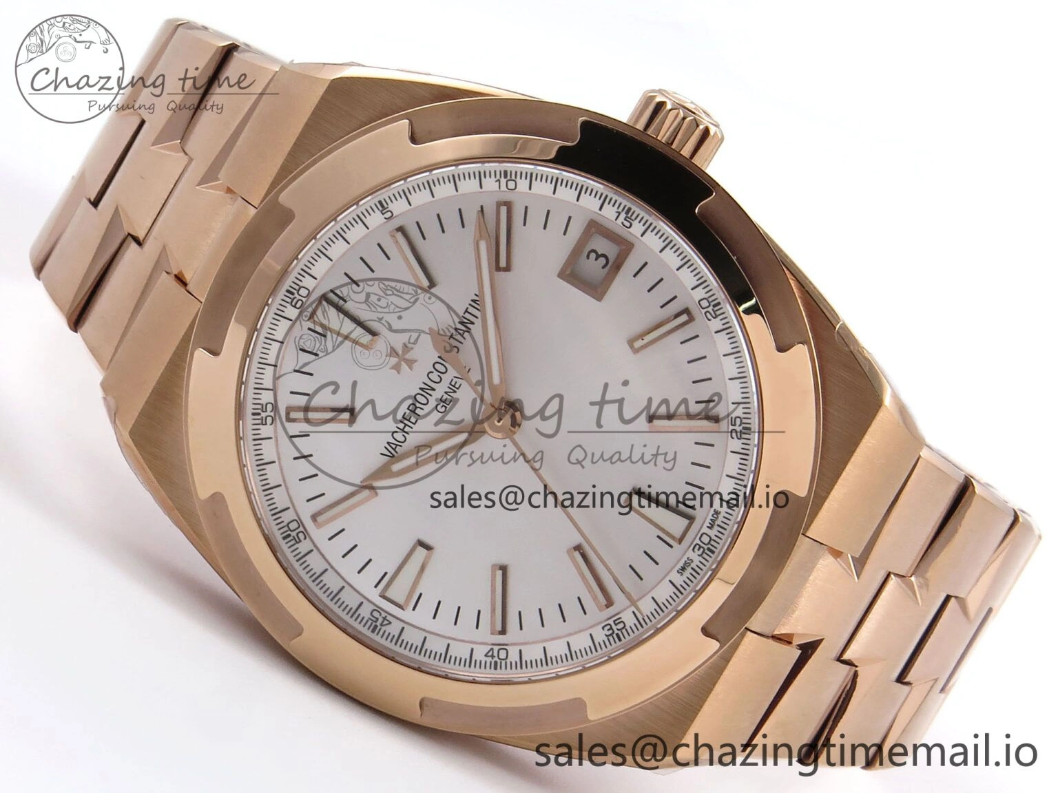 Overseas 4500V RG 8F 1:1 Best Edition White Dial on RG Bracelet A5100