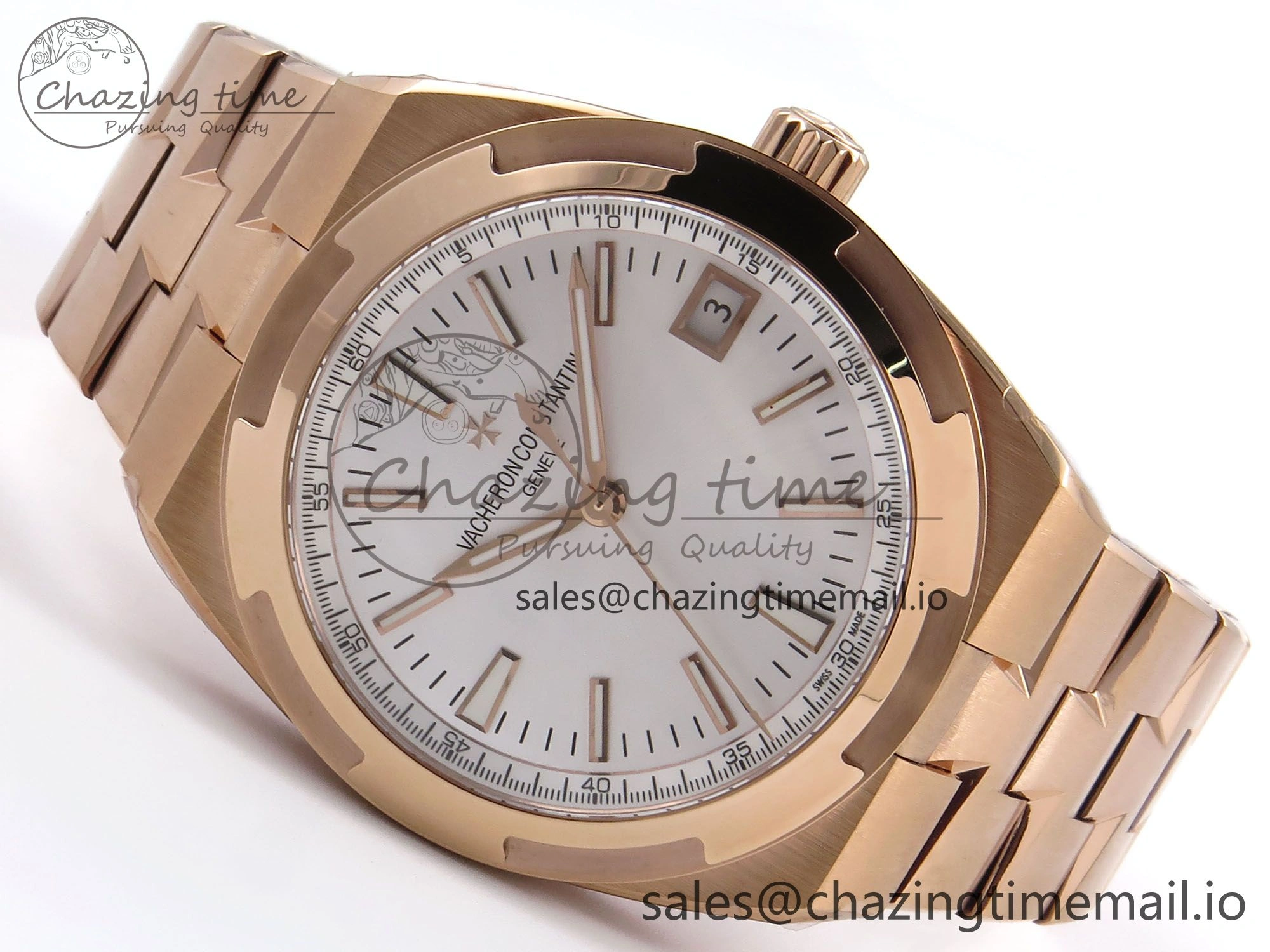 Overseas 4500V RG 8F 1:1 Best Edition White Dial on RG Bracelet A5100