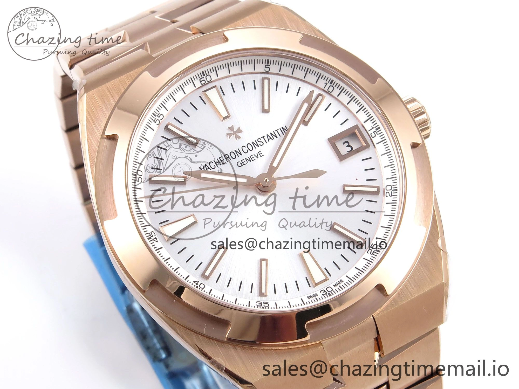 Overseas 4500V RG 8F 1:1 Best Edition White Dial on RG Bracelet A5100