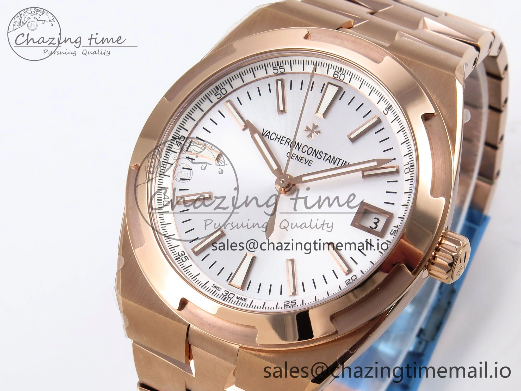 Overseas 4500V RG 8F 1:1 Best Edition White Dial on RG Bracelet A5100