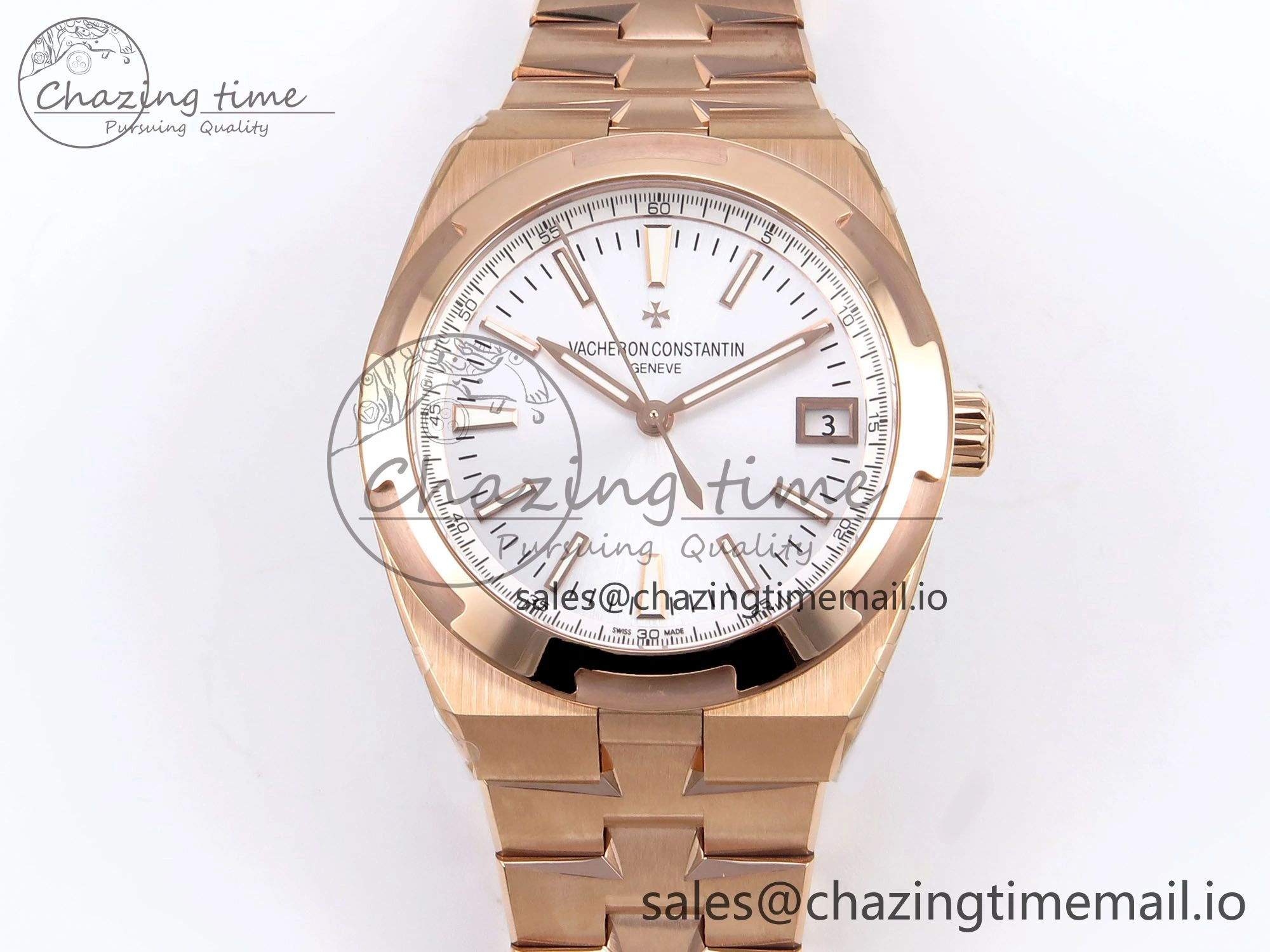 Overseas 4500V RG 8F 1:1 Best Edition White Dial on RG Bracelet A5100