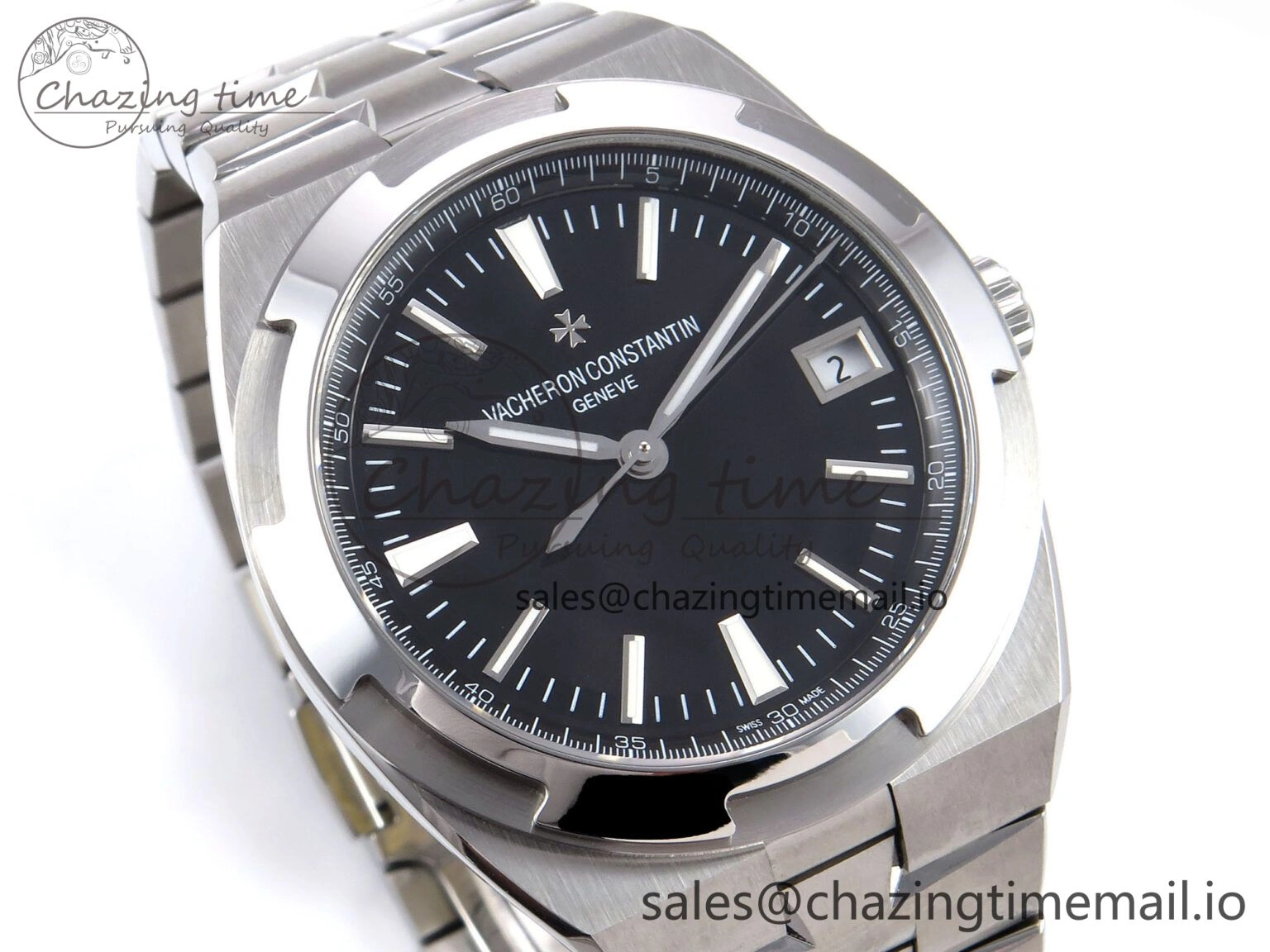 Overseas 4500V SS 8F 1:1 Best Edition Black Dial on SS Bracelet A5100