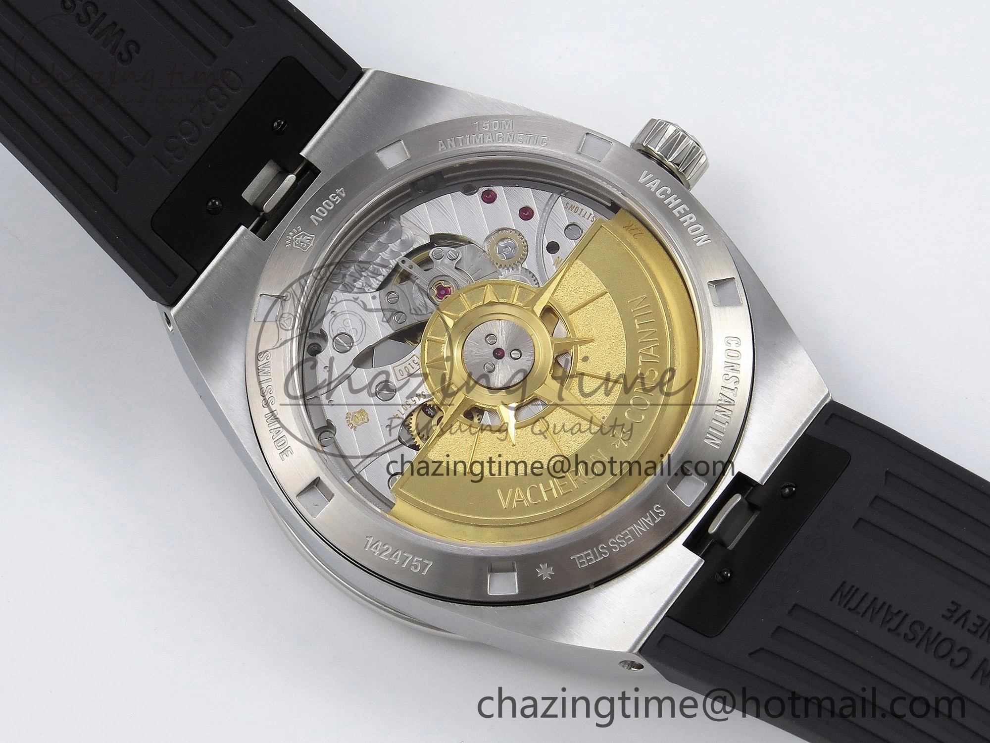 Overseas 4500V SS MKSF 1:1 Best Edition Black Dial on Black Rubber Strap A5100