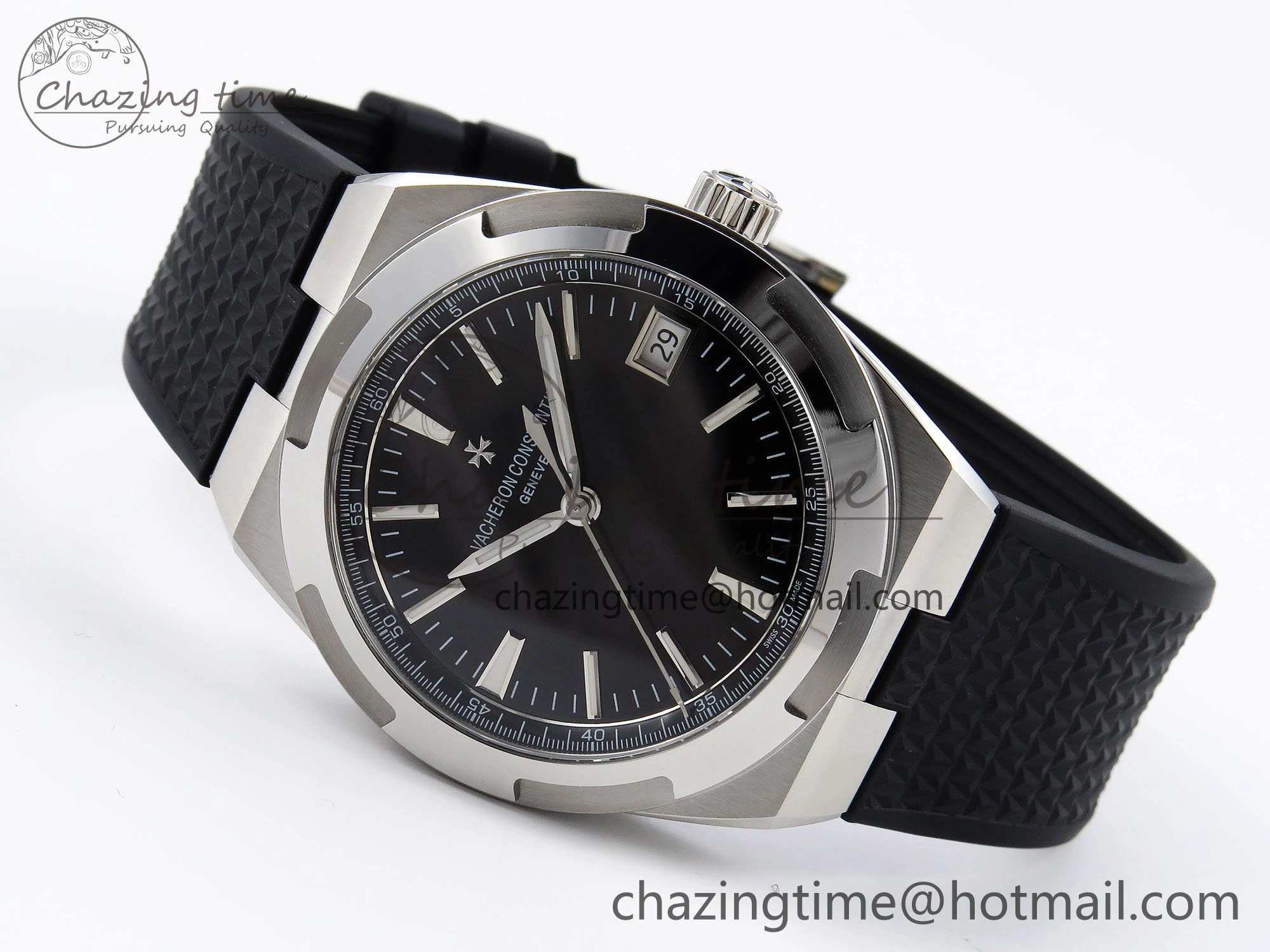 Overseas 4500V SS MKSF 1:1 Best Edition Black Dial on Black Rubber Strap A5100