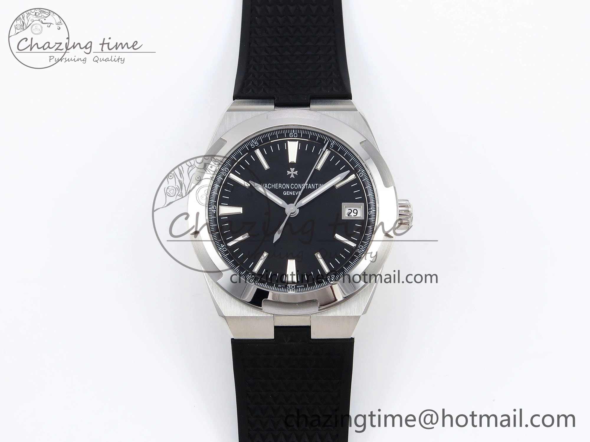 Overseas 4500V SS MKSF 1:1 Best Edition Black Dial on Black Rubber Strap A5100